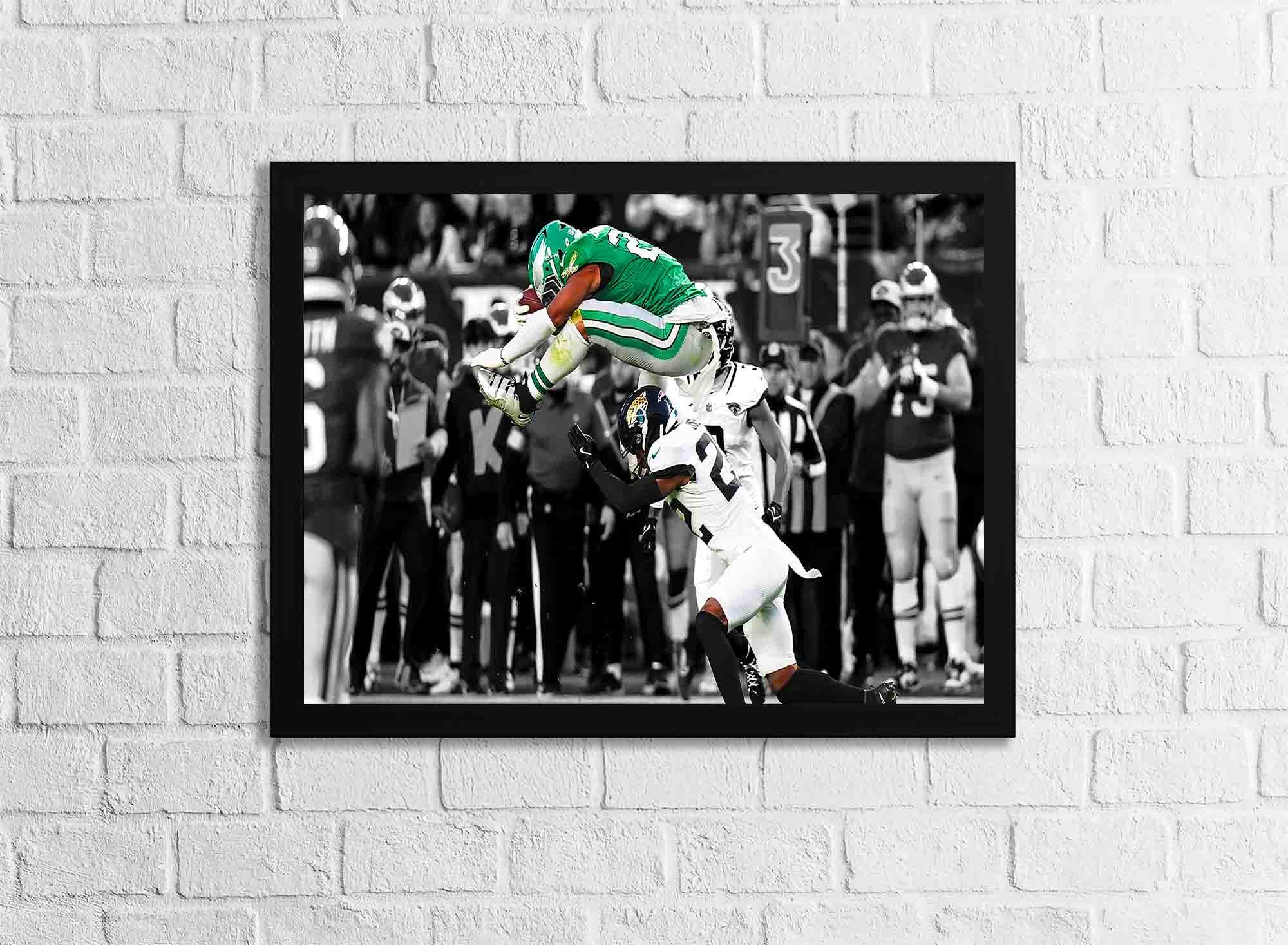 Saquon Barkley, Reverse Hurdle, Philadelphia Eagles, 8"x10" Black Framed Poster