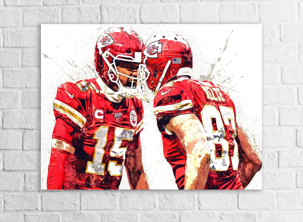 Patrick Mahomes, Travis Kelce Poster Kansas City Chiefs, Canvas Wrap or Museum-Quality Poster, Fine Art, Man Cave, Kids room