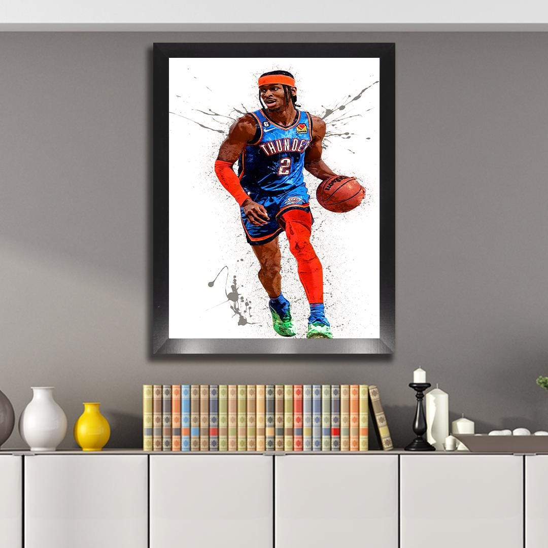 Shai Gilgeous-Alexander Poster, Oklahoma City Thunder, Gallery Canvas Wrap or Museum-Quality Poster, Man Cave, Kids room, Dorm Room