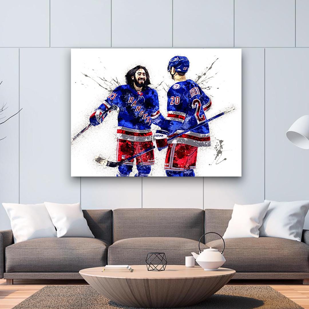 Mika Zibanejad, Chris Kreider Poster, New York Rangers, Gallery Canvas Wrap or Museum-Quality Poster, Man Cave, Kids room, Office