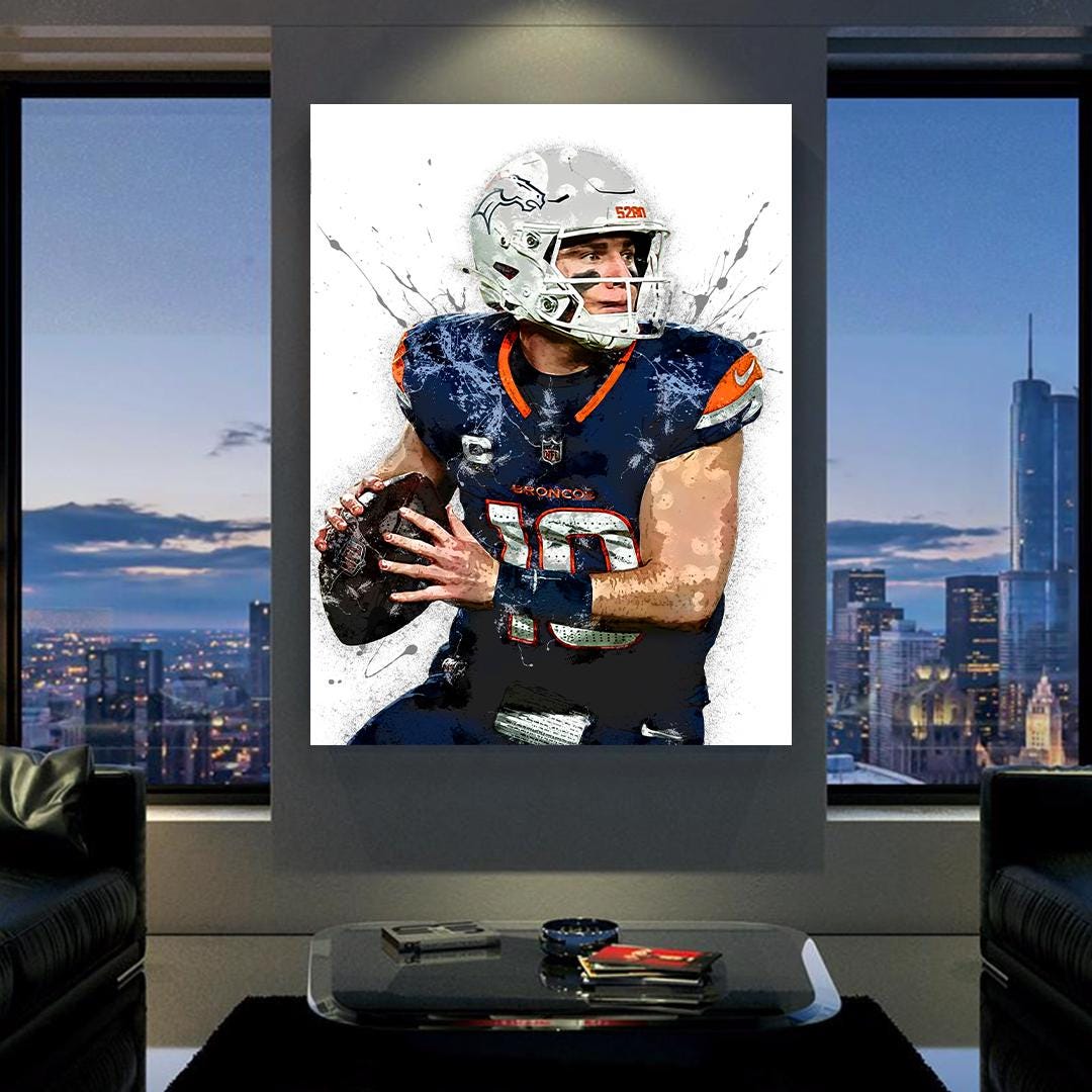 Bo Nix Poster, Denver Broncos, Gallery Canvas Wrap or Museum-Quality Poster, Fine Art, Wall Decor for Man Cave, Kids room