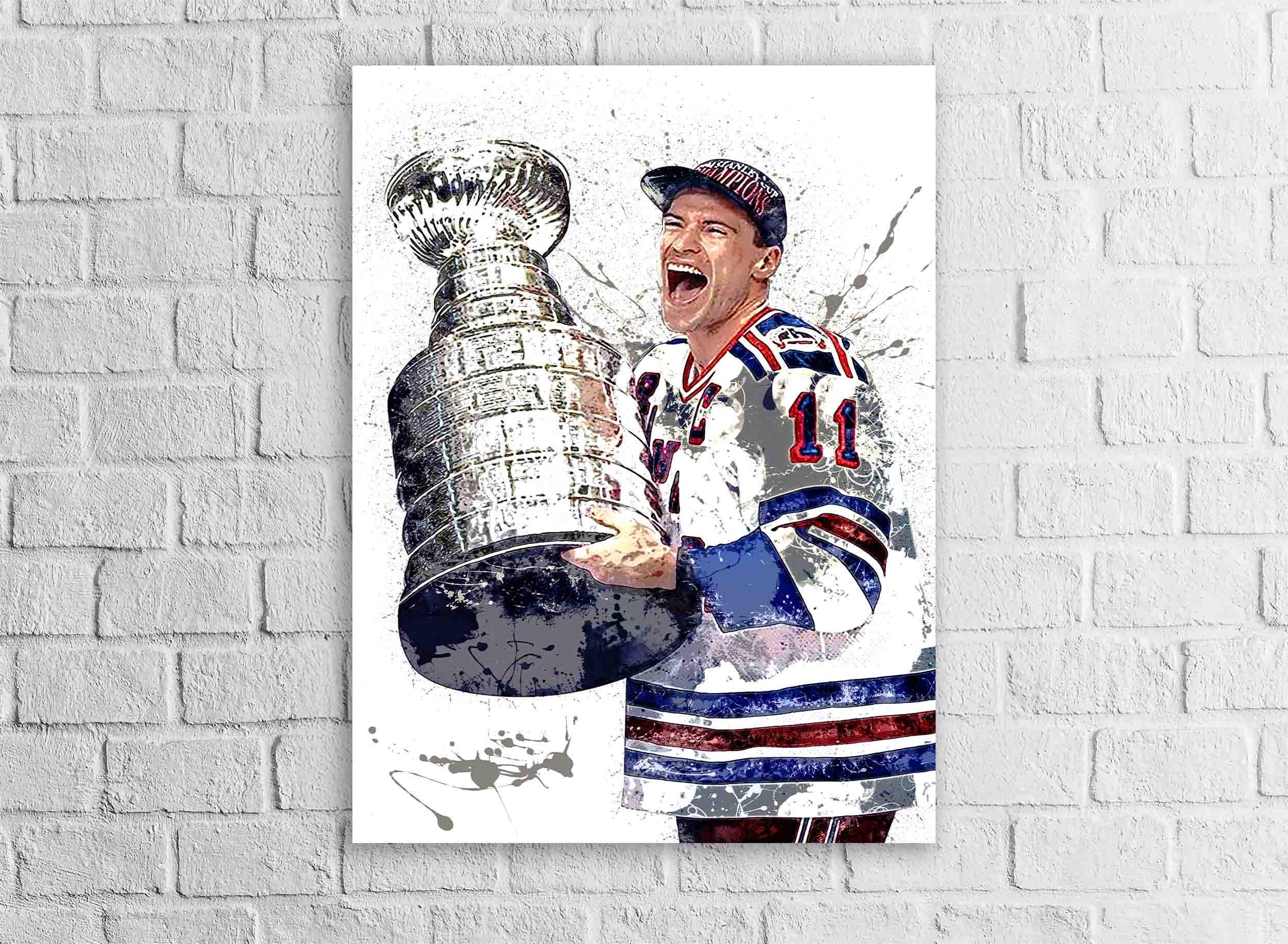 Mark Messier Trophy Poster, New York Rangers, Gallery Canvas Wrap or Museum-Quality Poster, Man Cave, Kids room, Office