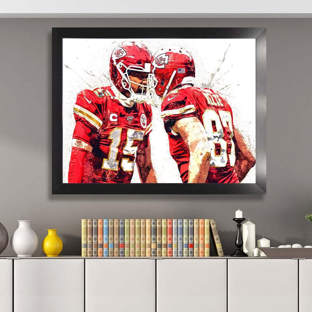 Patrick Mahomes, Travis Kelce Poster Kansas City Chiefs, Canvas Wrap or Museum-Quality Poster, Fine Art, Man Cave, Kids room