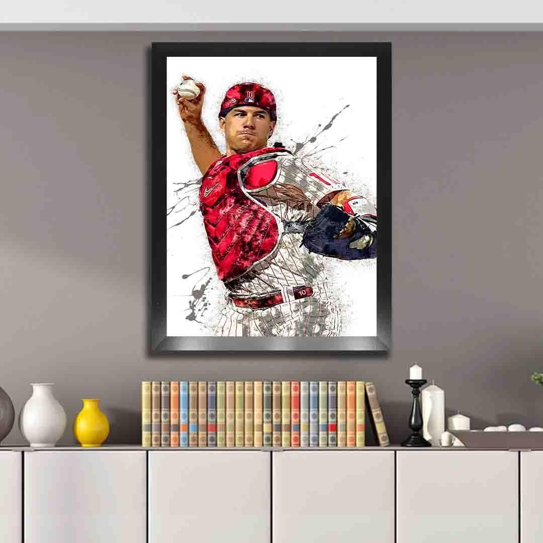 JT Realmuto Poster, Philadelphia Phillies, Gallery Canvas Wrap or Museum-Quality Poster Print, Fine Art, Man Cave, Office or Kids Room